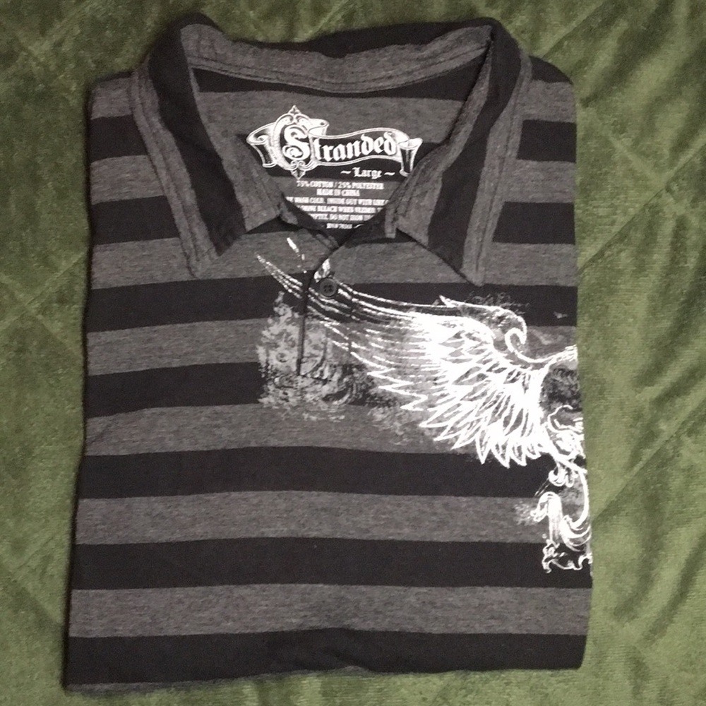 SHORT SLEVE STRIPED GRAPHIC SKILL SHIRT L